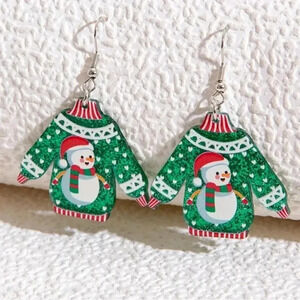 3D Reflective Snowman Christmas Sweater Earrings